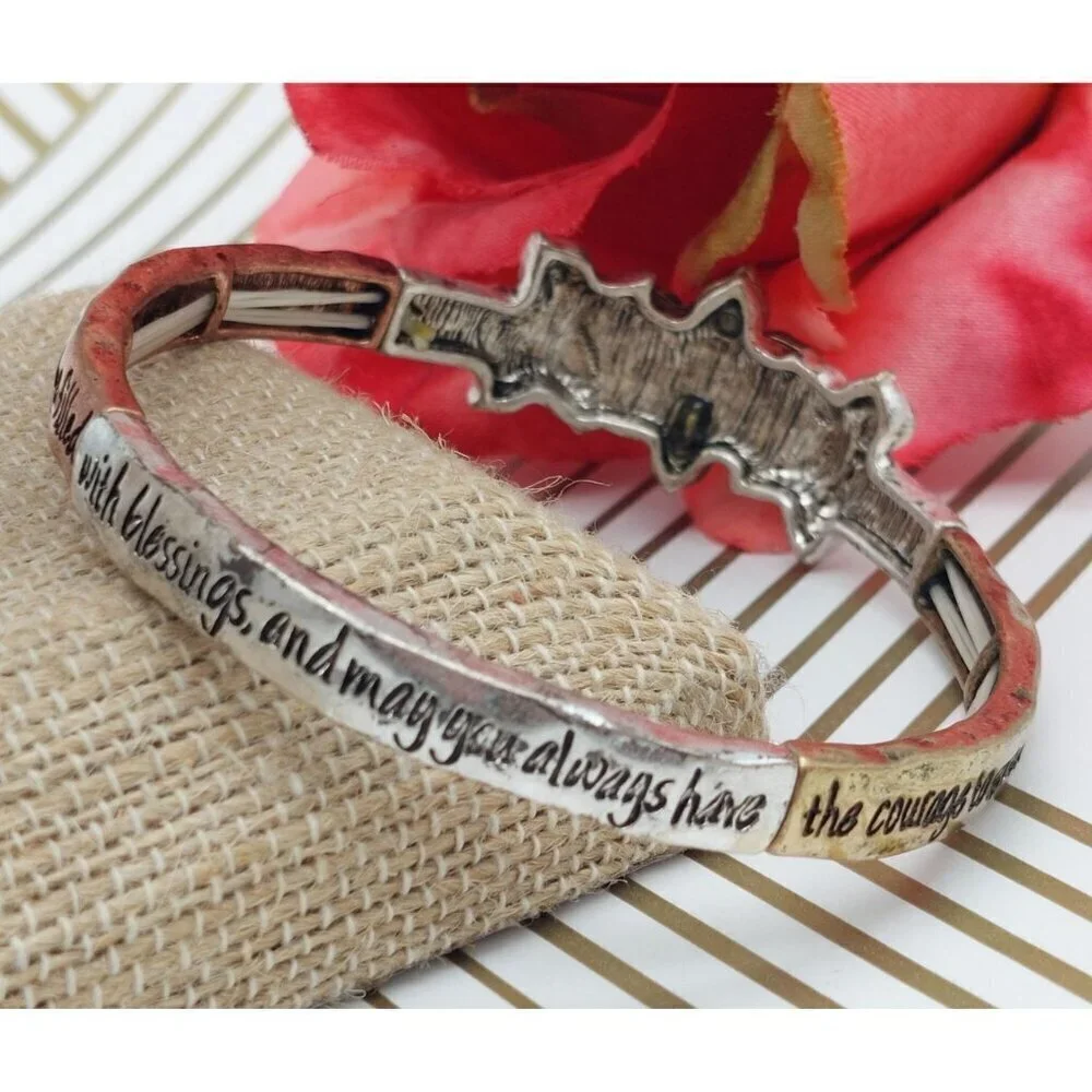 Tri Tone Friend Bracelet Stretch Silver Copper Gold Best Wishes